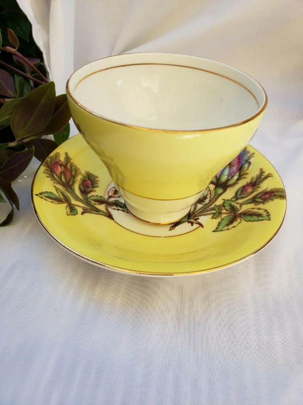 Vintage Taylor & Kent Bone China Cup and Saucer  England Yellow Wild Roses